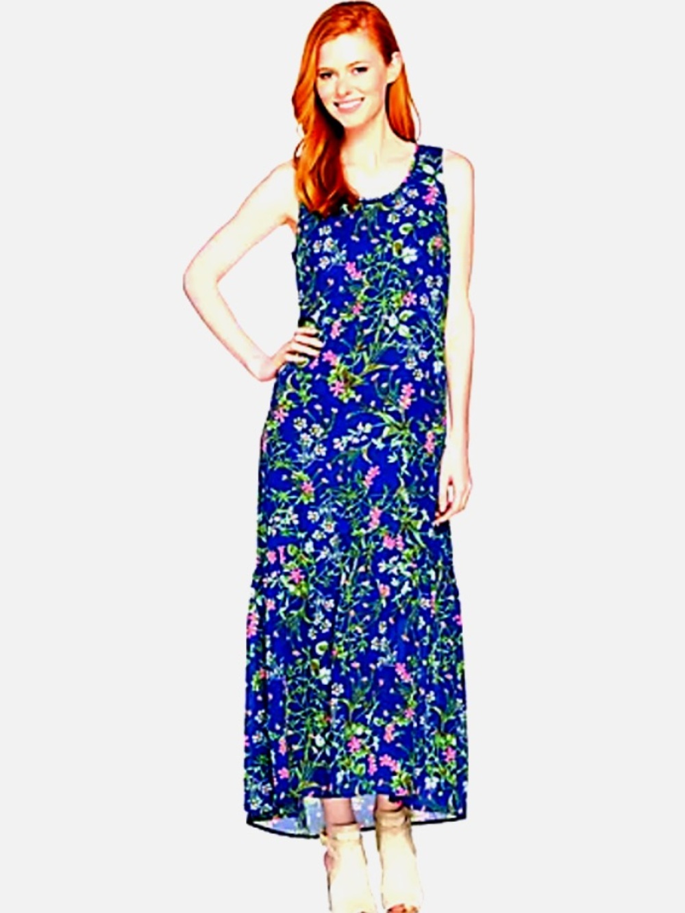 D2 C. Wonder Floral Blue Sleeveless Maxi Dress